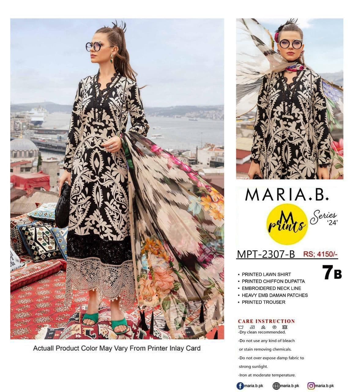Maria B. Lawn Suit | Black & Cream Printed 3-Piece Summer Collection '24