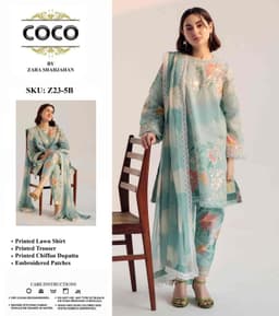 Thumbnail of Zara Shahjahan COCO Lawn Suit | Floral Printed 3-Piece with Chiffon Dupatta & Embroidery