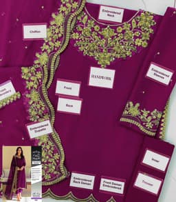 Thumbnail of Baroque 3-Piece Embroidered Chiffon Suit | Luxury Party Wear Collection with Daman Lace