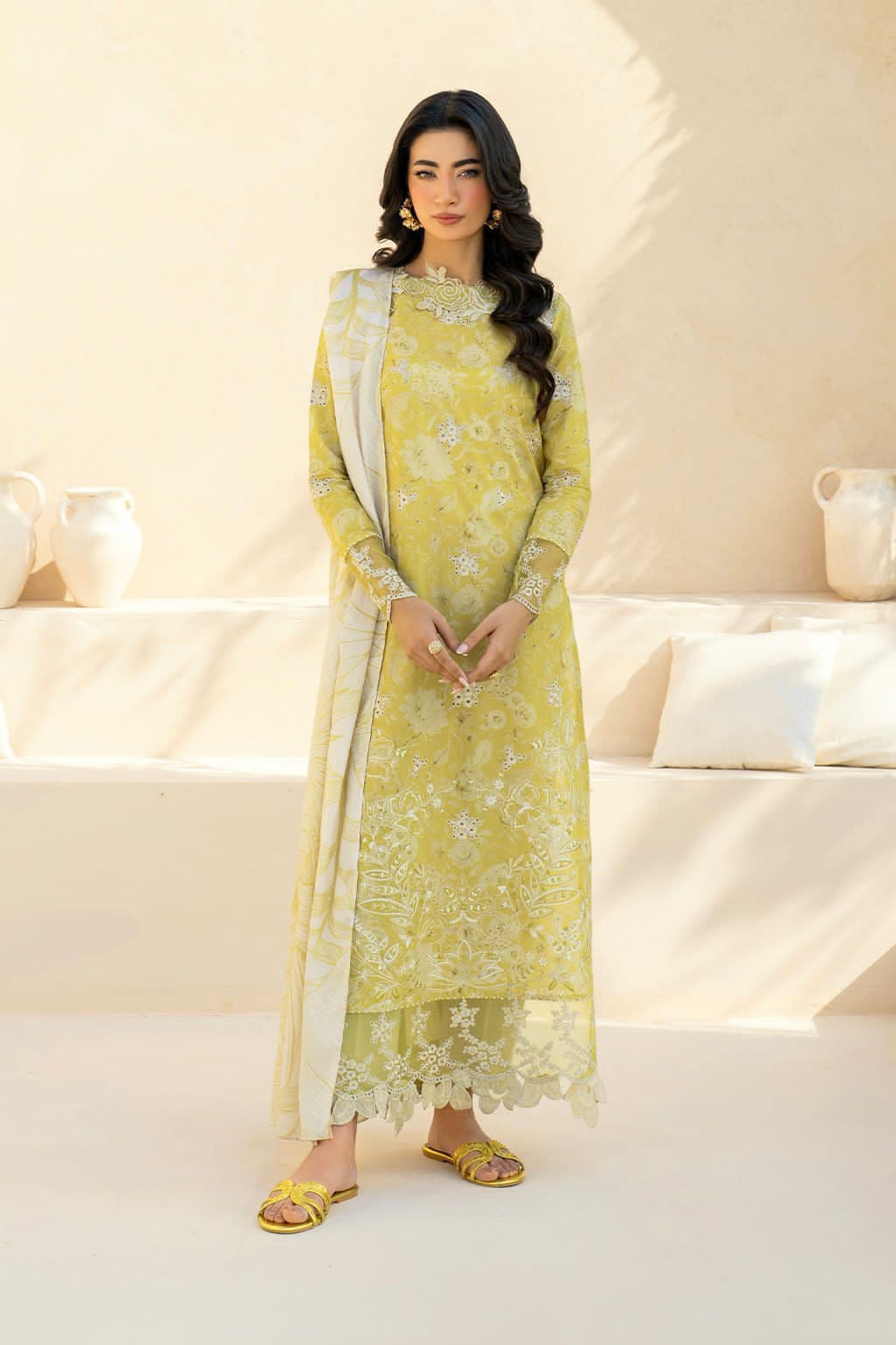 IZNIK 3-Piece Chikankari Lawn Suit | Summer Collection with Printed Chiffon Dupatta & Emb Patches